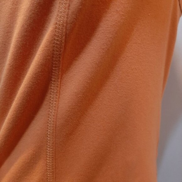 3/$20 LIZ & CO Cap Sleeve Tshirt Ruffled Vneck Shirred Empire Waist Top Pumpkin - Picture 9 of 11